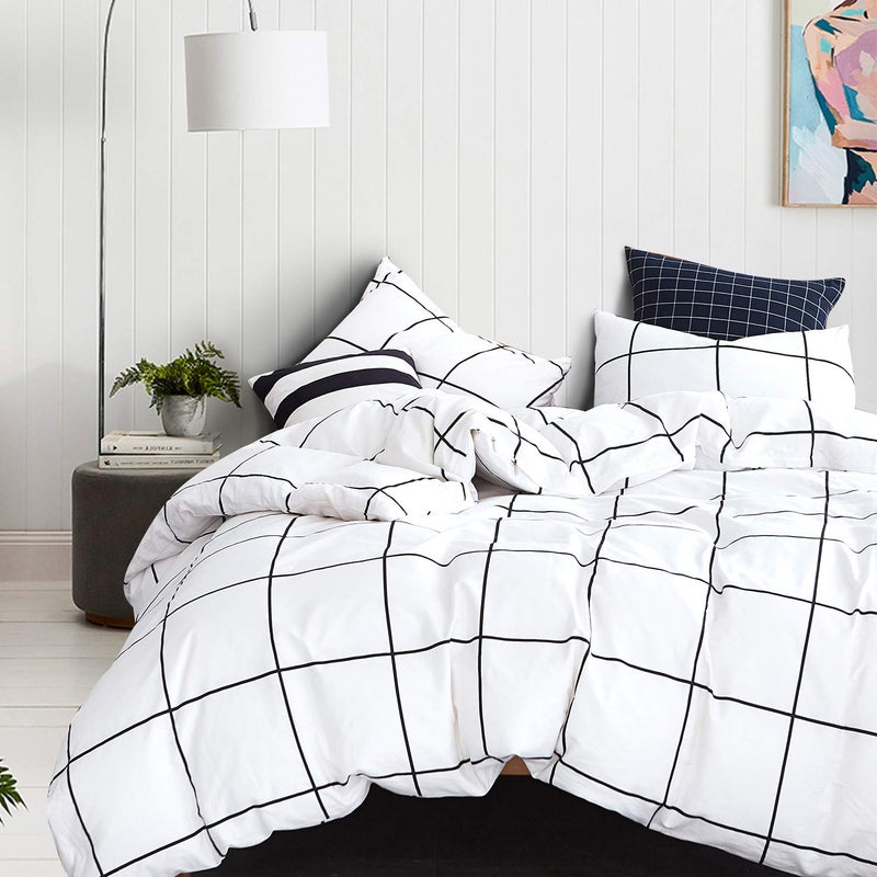 Houseri Plaid Black and White Comforter Set Queen Buffalo Checkered Bedding Comforters Queen Size for Teen Boys Girls Preppy White Grid Queen Soft Dorm Comforter Women Men Gingham Bedding Sets Queen - Image 4